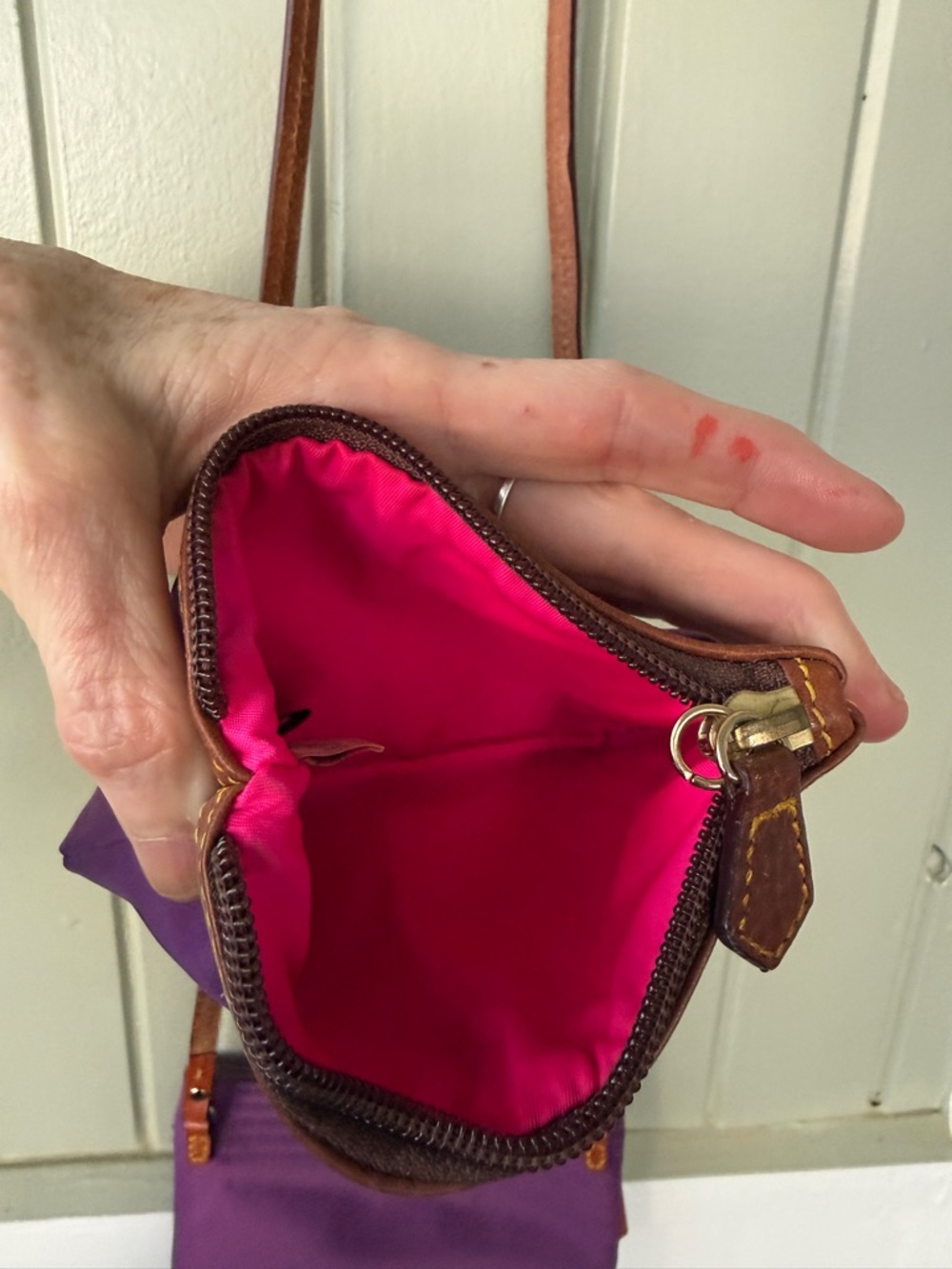 🦆DOONEY & BOURKE Wayfarer Triple Zip Crossbody Purple Nylon Bag & Coin Purse Set - Picture 8 of 14